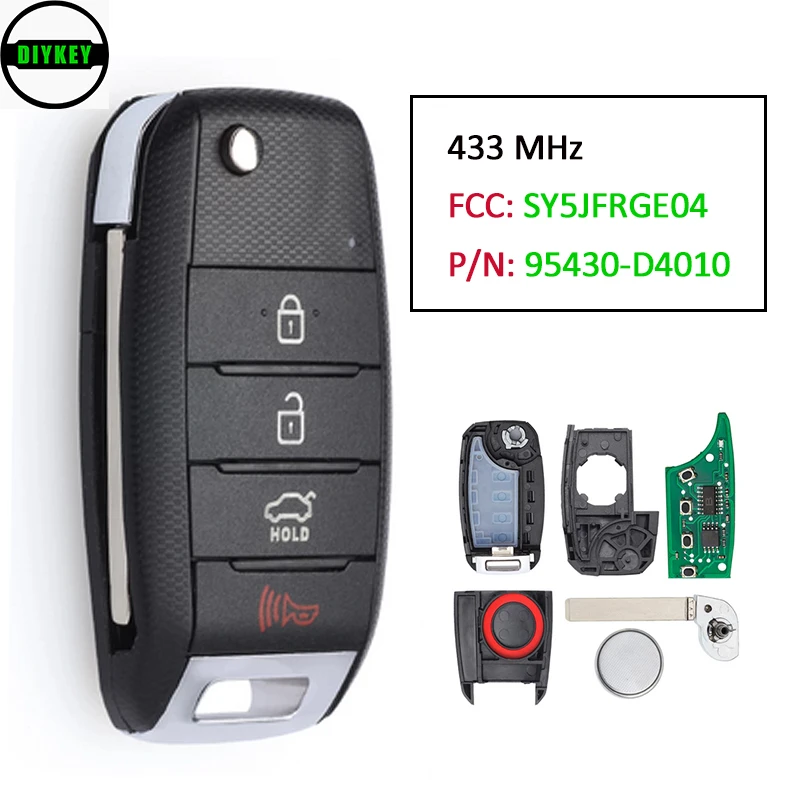 

DIYKEY Flip Remote Control Car Key Fob 4 Buttons for Kia Optima 2016 2017 2018 2019 2020 - P/N: 95430-D4010 FCC ID: SY5JFRGE04