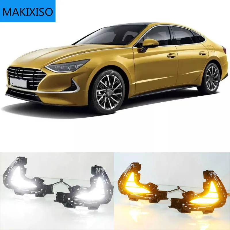 

1 Pair Car LED Driving DRL Daytime Running Lights Daylight 12V ABS Fog Lamp Cover For Hyundai Sonata 2020