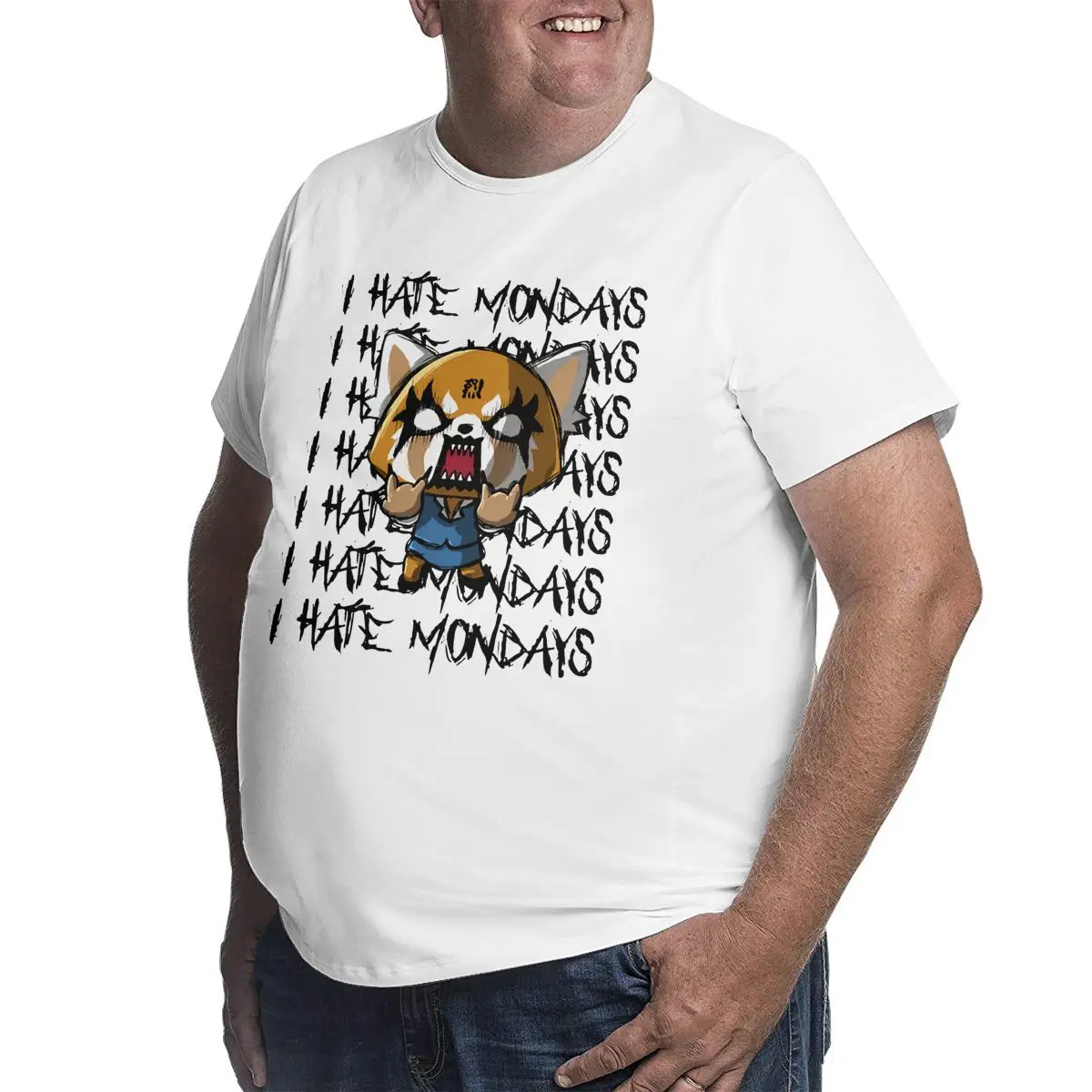 Aggretsuko Aggressive Retsuko I Hate Monday T Shirt Men Vintage T-Shirts Big Tall Tees Short Sleeve Clothing Big Size 5XL 6XL