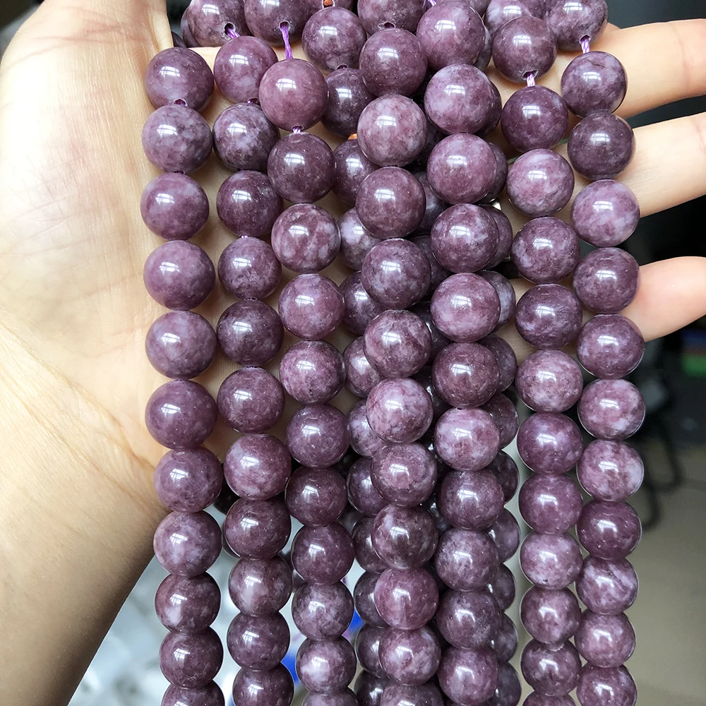 Natural Stone Lepidolite Beads Round Loose Spacer Beads For Jewelry Making DIY Woman Bracelet Necklace 15Inches 4/6/8/10/12MM