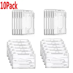 10 Pack Heavy Duty 2-Sided ID Badge Holder Hard Plastic Horizontal & Vertical Clear Holder With Thumb Slots 2-3 ID Card Holder