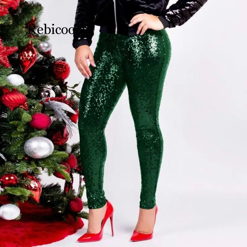 Glitter Sequin Sexy Skinny Pants Women Trousers Push Up High Waist Black Pants Female Winter Club Pencil Bodycon Pants