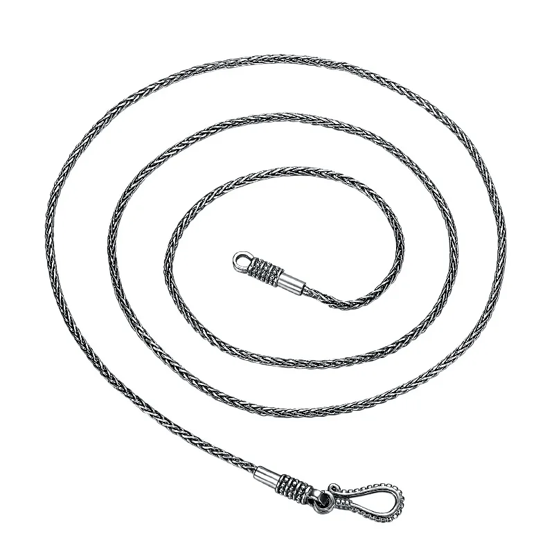 BOCAI Real Solid S925 Silver Jewelry Retro Hand-woven 1.5MM Trendy Hemp Rope Personality Man And Woman Necklaces