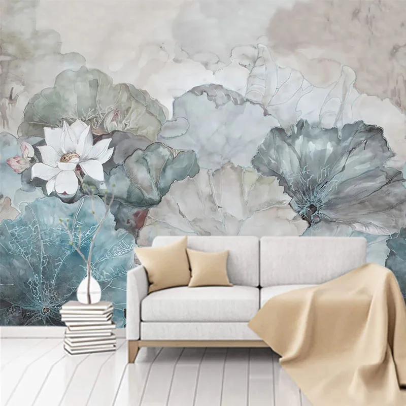 Custom 3D Wall Murals Wallpaper Chinese Style Hand Painted Lotus Decoration Wall Painting Living Room Dining Room Bedroom Flower