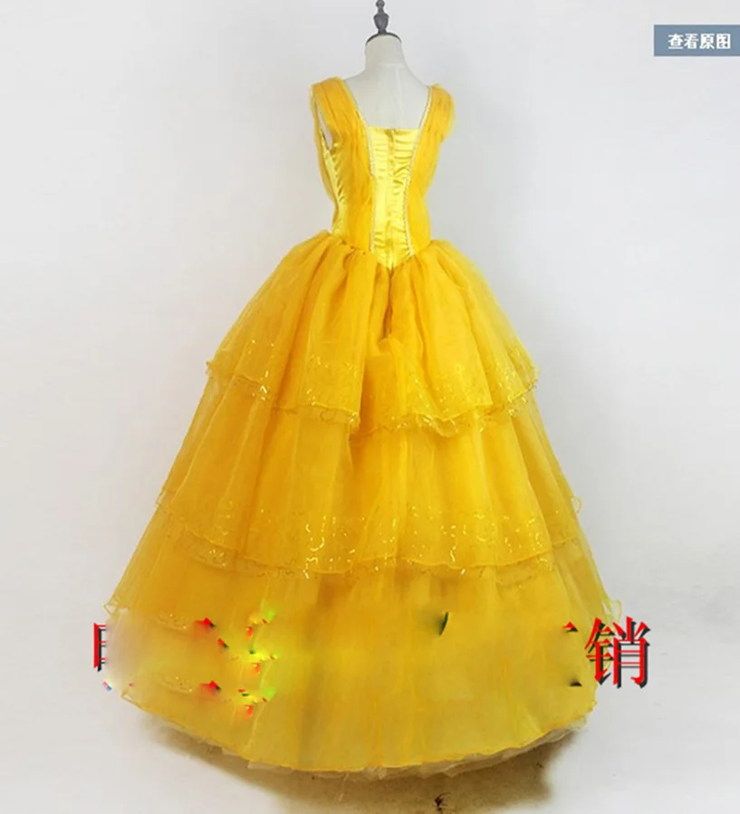 Adult cosplay party costume Belle princess dress Women Luxury beauty costumes yellow dresses