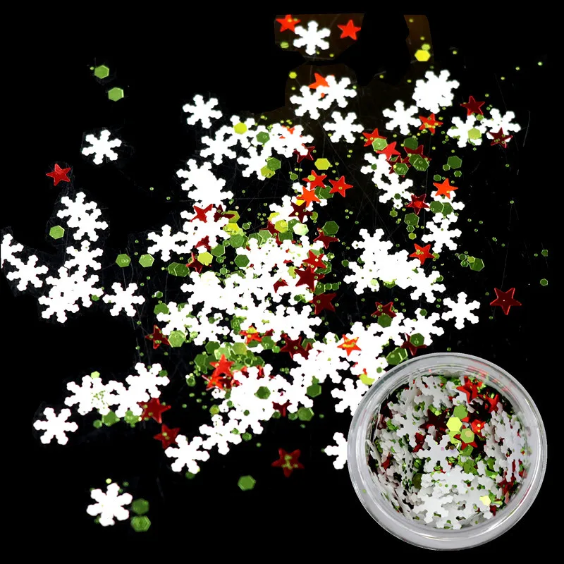 PrettyG 1g/Box Christmas Series Nail Snowflake Christmas Tree Star Chunck Sequin Mixing Glitter Power Nail Art Decoration CH