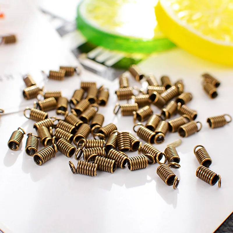Gold/Silver/Bronze Color Metal Spring Clamp Crimp Beads Leather Cord Ends Caps Connectors for Jewelry Bracelet Making Supplies