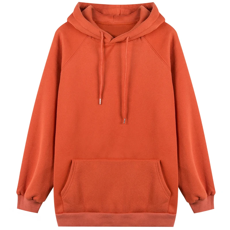 2020 Korean Version Loose Women Hoodie Solid Color Plus Velvet Thick Mid-length Casual Fashion Drawstring Pocket Girl Pullover