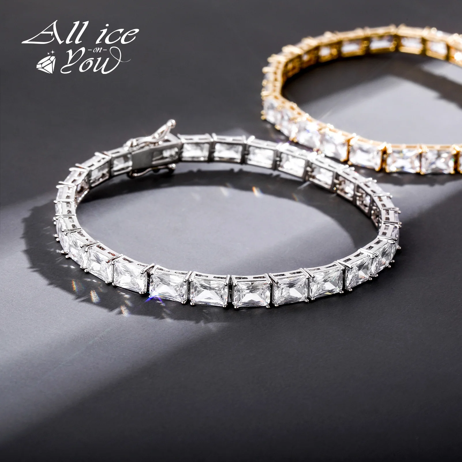 ALLICEONYOU 6mm Tennis Large Square Cuban Bracelet Iced Out Cubic Zirconia High Qualtiy Hip Hop Jewelry Gift For Women