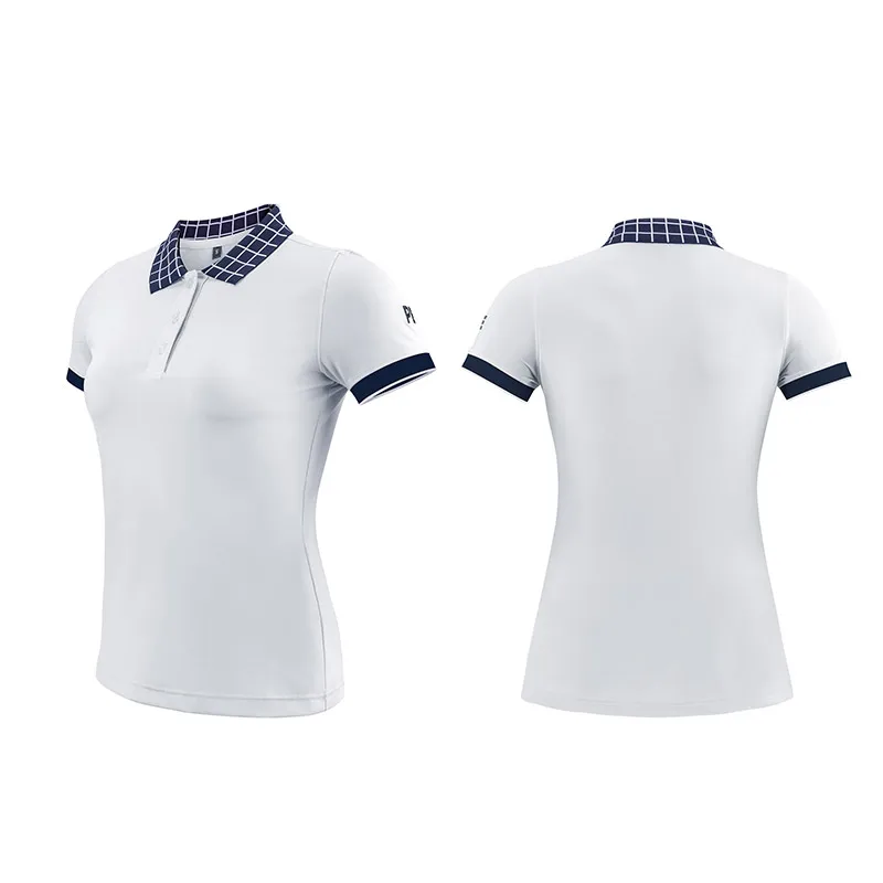 PLAYEAGLE Women Golf Shirts Sports Fabric Stand Collar T- shirt Polyester Slim Short Sleeve Lady Top Clothes