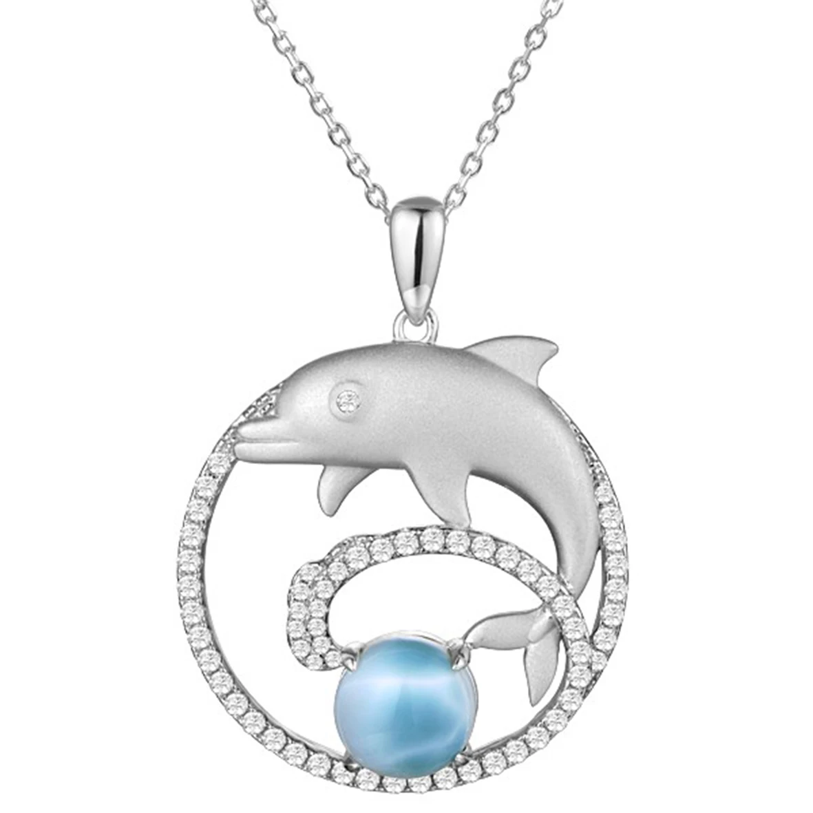 

Hot Selling Beautiful 925 Sterling Silver Natural Dominica Larimar Dolphin Woment's Pendant Necklace For Gift