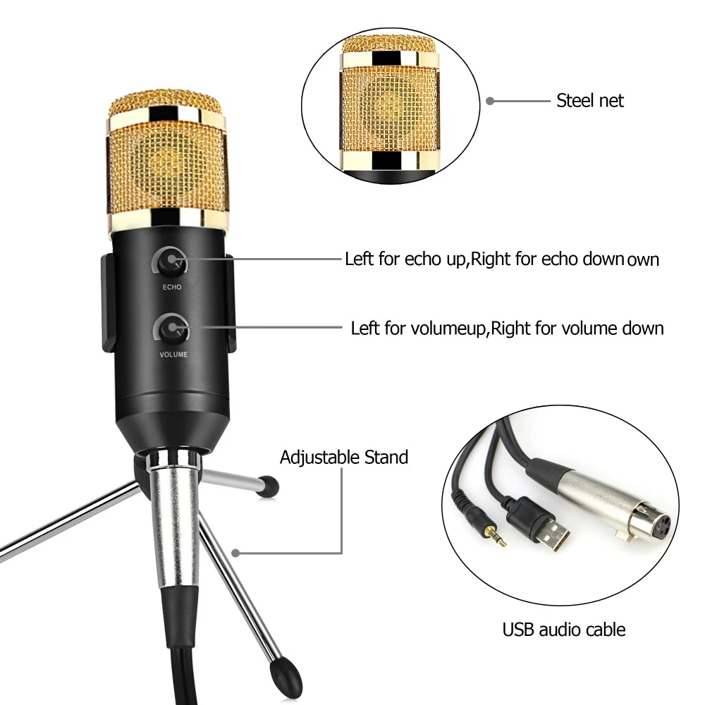 KLW Distinctive Cardioid Polar Pattern Durable Mic Stand Sensitive & High Quality USB Microphone  Plug & Play for PC and laptop