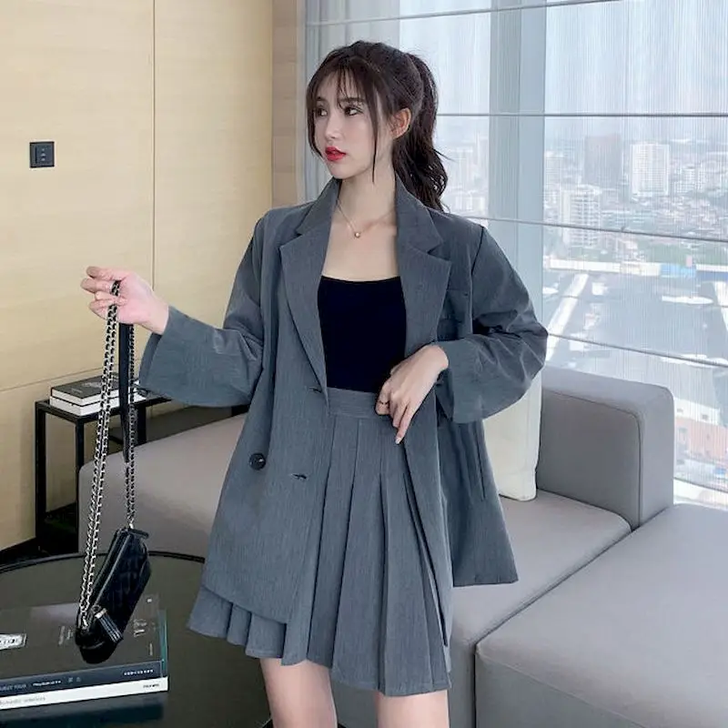 2024 Spring Summer Suit Women Skirt Oversized Plus Fashion Goth Elegant Two Piece Blazer And Skirt Set Lady Uniform Woman Dress