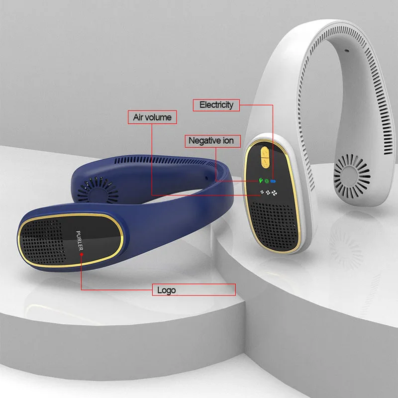 Ventilatore da collo portatile ventola di raffreddamento ad aria a ioni negativi ventole senza lama USB ventilatore indossabile con archetto da collo condizionatore di raffreddamento con purificazione dell'aria