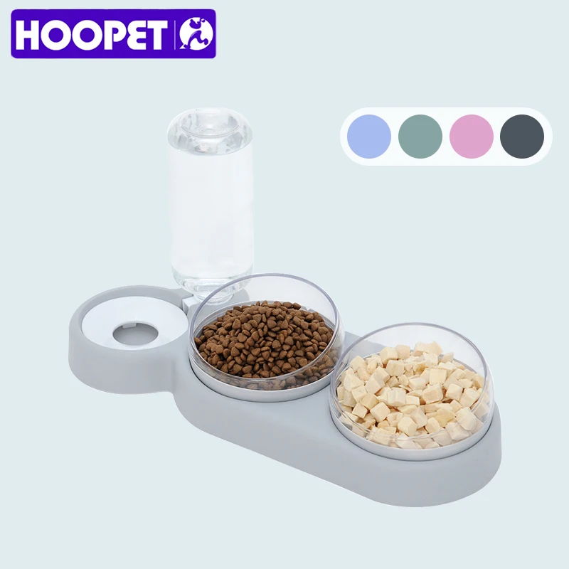 HOOPET 3 Cat Bowls Automatic Dog Feeder 15 Degree Tilted Cat Food Bowls With Water Fountain Double Bowls Raised Stand Dish Bowl