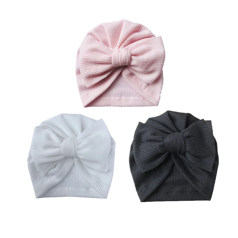 Baby Beanie Cap Breathable Knitted Hats for Children Newborn Big Bows Lovely Waffle Indian Hats Kids Winter Warm Headwear