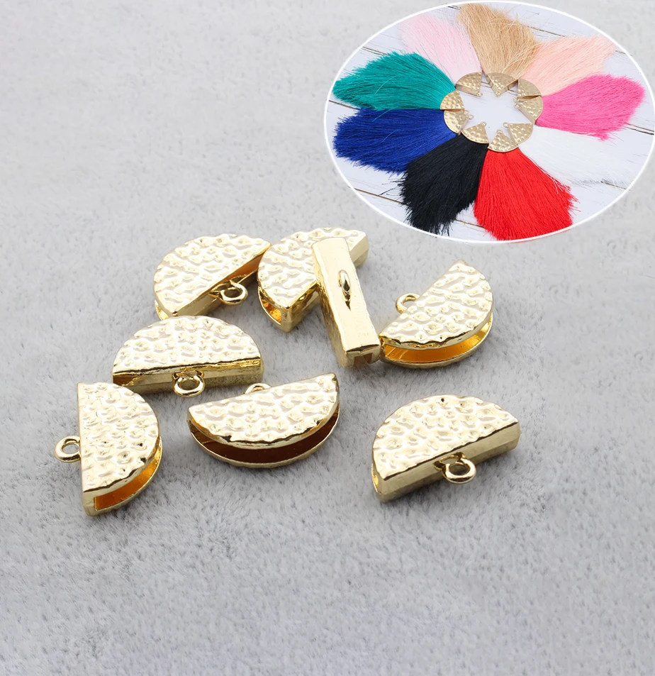 10pcs Gold Alloy Hammered Fan-shaped Tassels End Caps Charms Connector Crimp For Tassel Earrings Jewelry Accessories Making