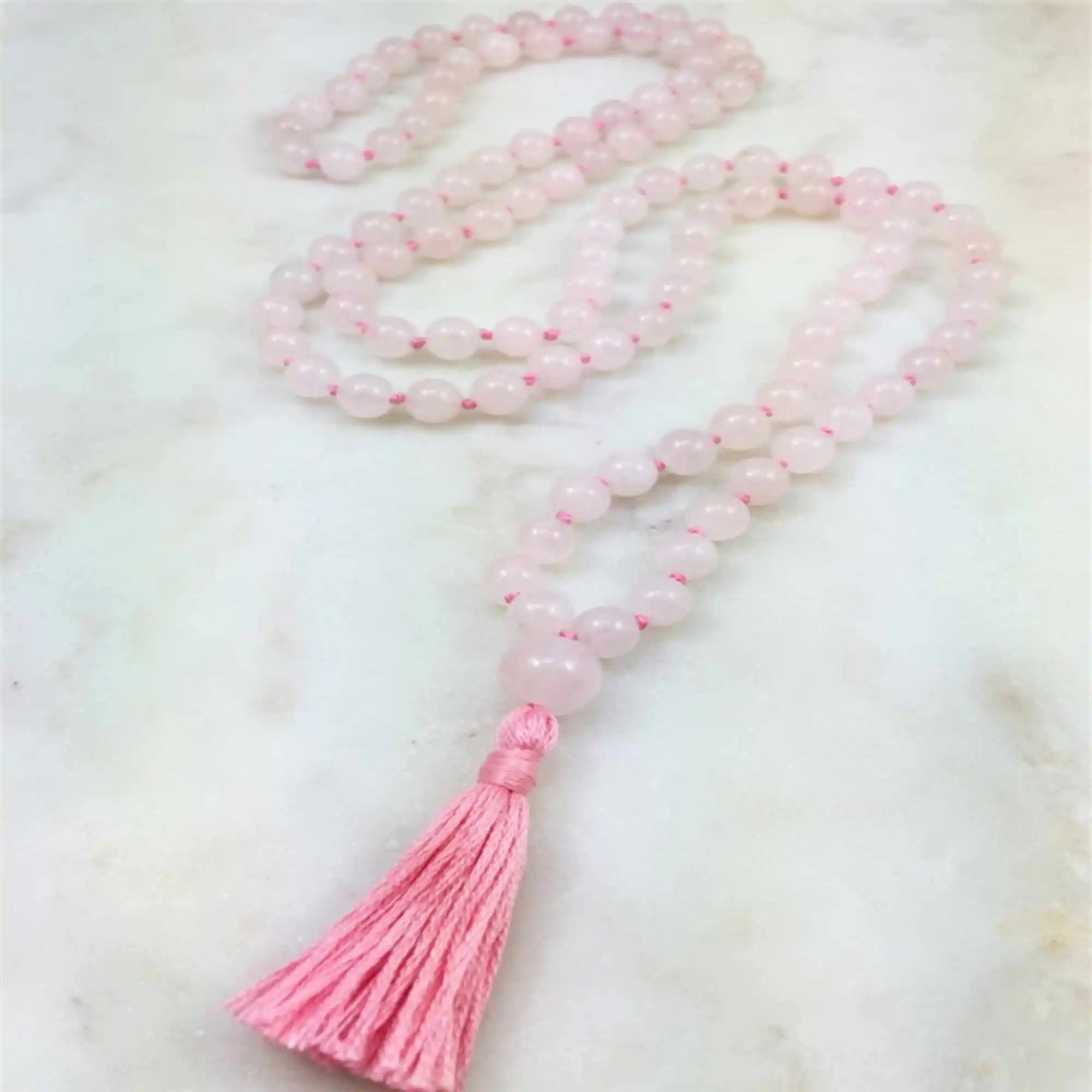 8mm Rose Quartz 108 Buddha Beads Tassels Bracelets Choker Opera length Health Beads Spiritual Bridal Spiritual Mala Yoga