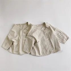 Spring 2021 New Boys Girls Cotton Linen Long Sleeve Shirts Korean style Clothing Toddler Kids Casual Loose Shirts Coat