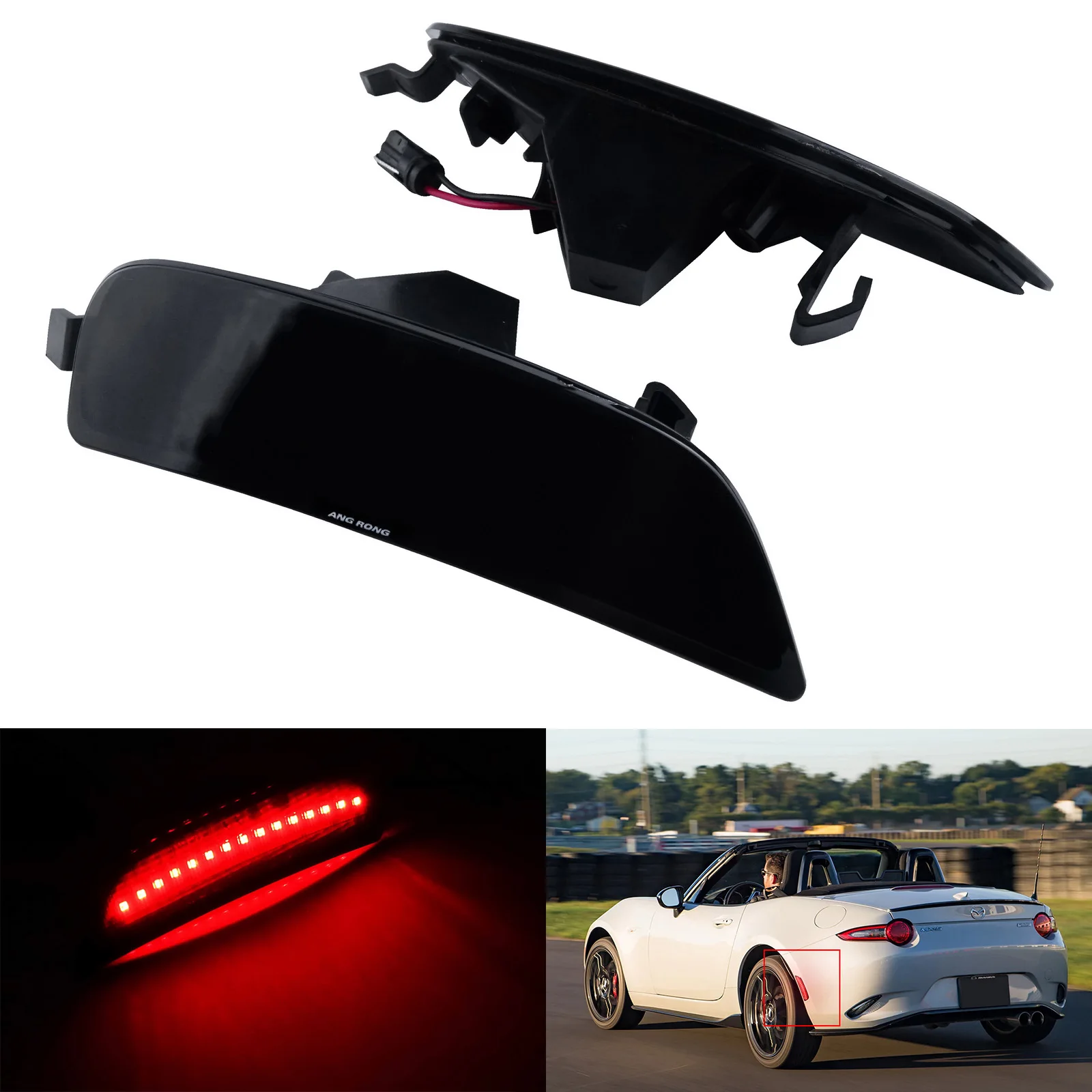 Pair Rear Bumper LED Side Marker Light Red Lamp For Mazda MX-5 Miata Black Smoked Lens