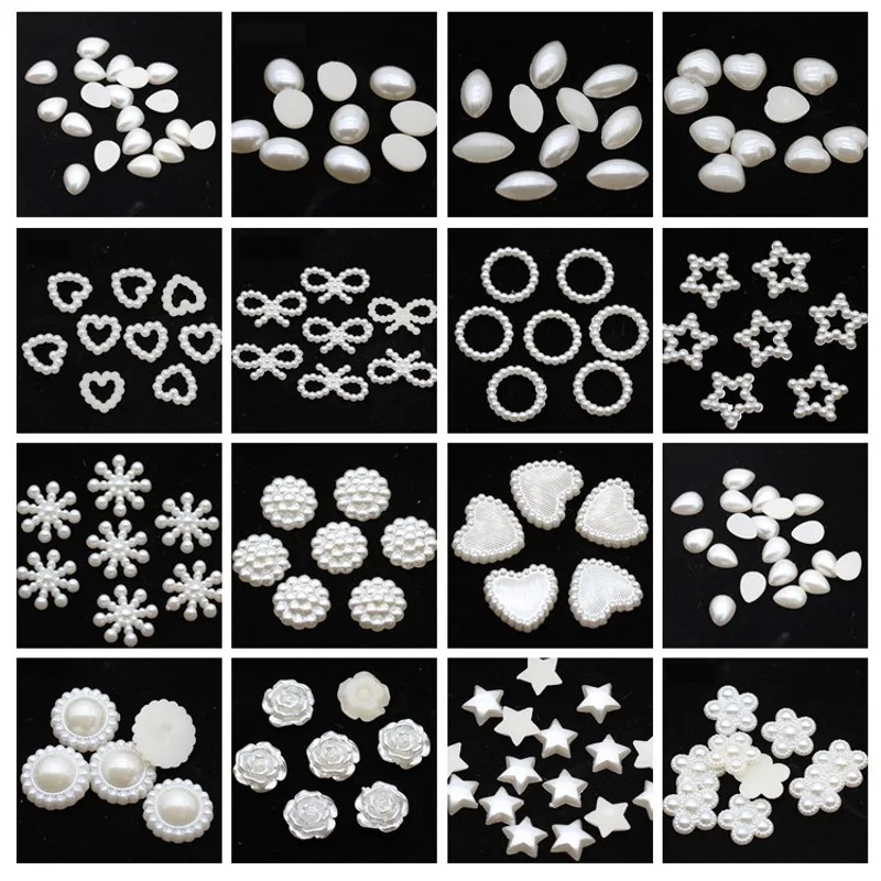 Ivory ABS Flat Special Imitation Pearl Pentagram Flower Heart Drop Oval DIY Bags Phone Hair Nail Art Decoration Accessories