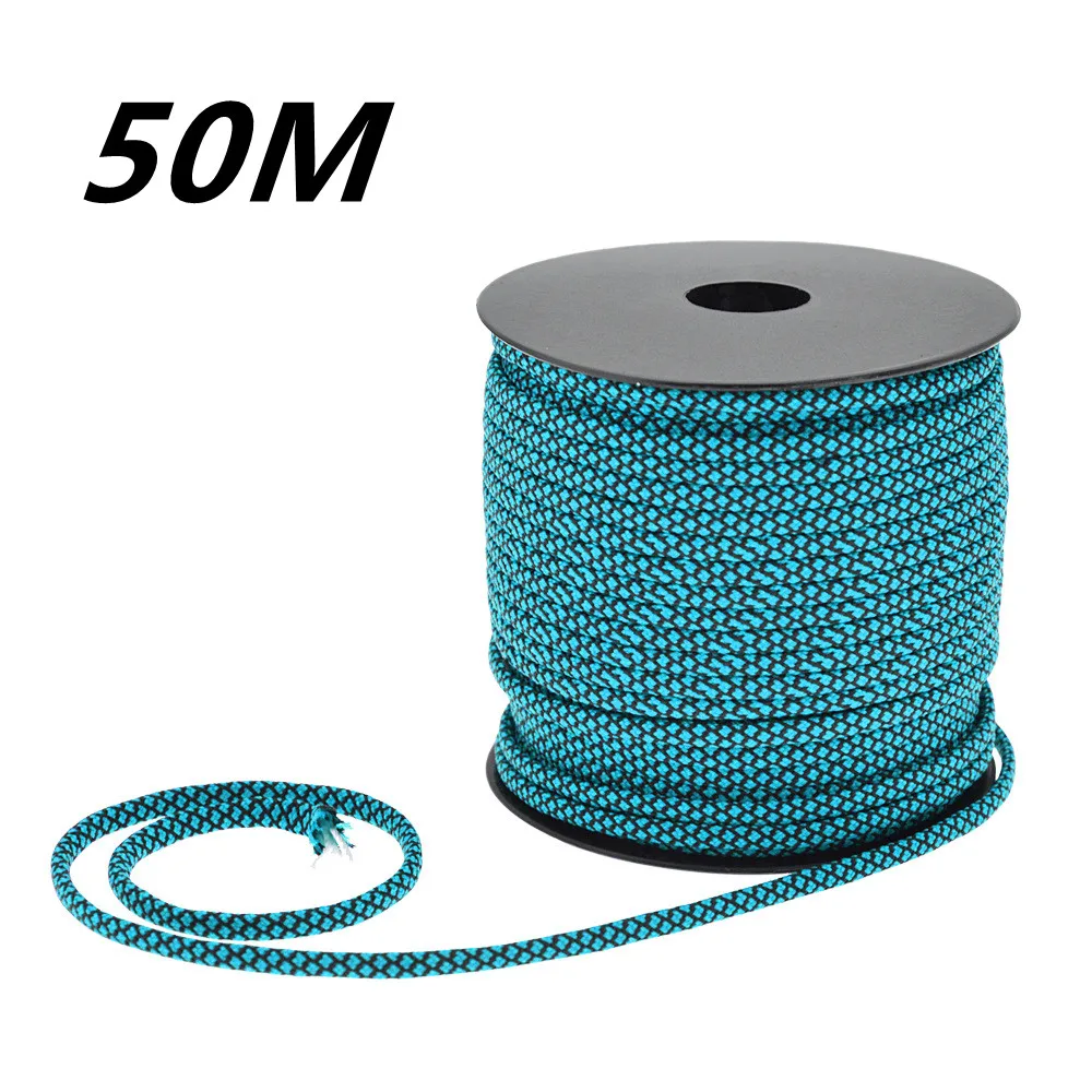50 m, 1 Rolle, 4 mm, 7 Ständerkerne, Paracord für Überleben, Fallschirmschnur, Lanyard, Camping, Klettern, Campingseil, Wandern, Wäscheleine
