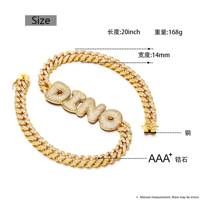 Customized Bubble Letter Name Pendants Necklace Bling Iced Out 12mm Cuban Link Chain Men Hip Hop Rapper Jewelry Drop Shipping