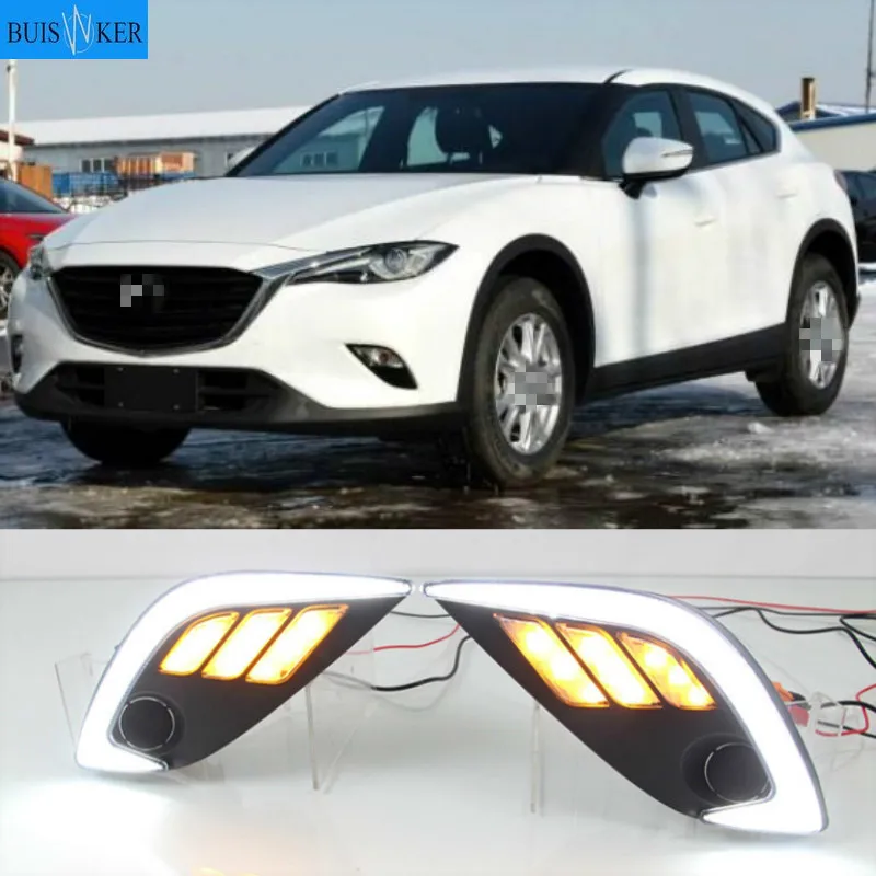 

1 set For Mazda CX-4 CX 4 CX4 2016 2017 LED DRL Daytime Running Light Fog Daylight yellow Signal lamp car-Styling