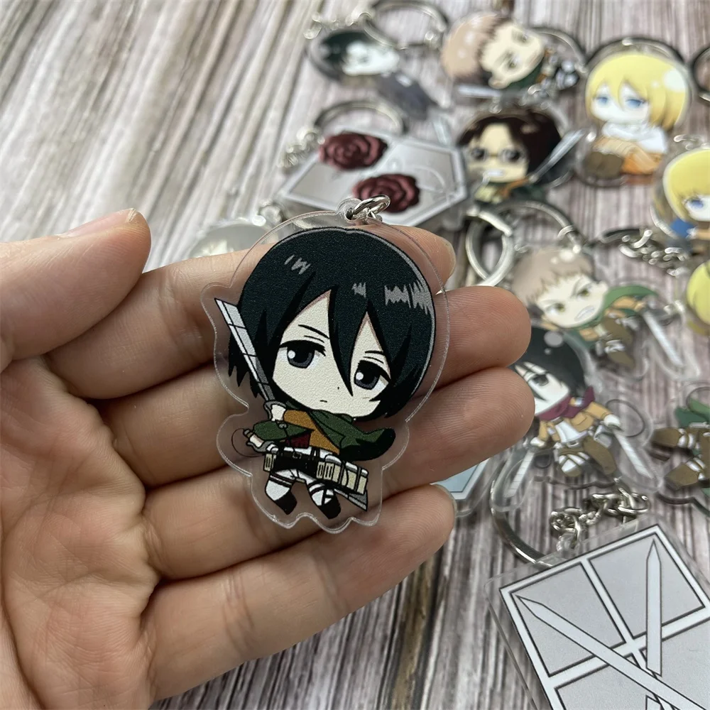 Anime Attack on Titan Levi Ackerman Eren Jaeger Key Chain Pendant Cosplay Two-sided Acrylic Keychain Keyring Prop