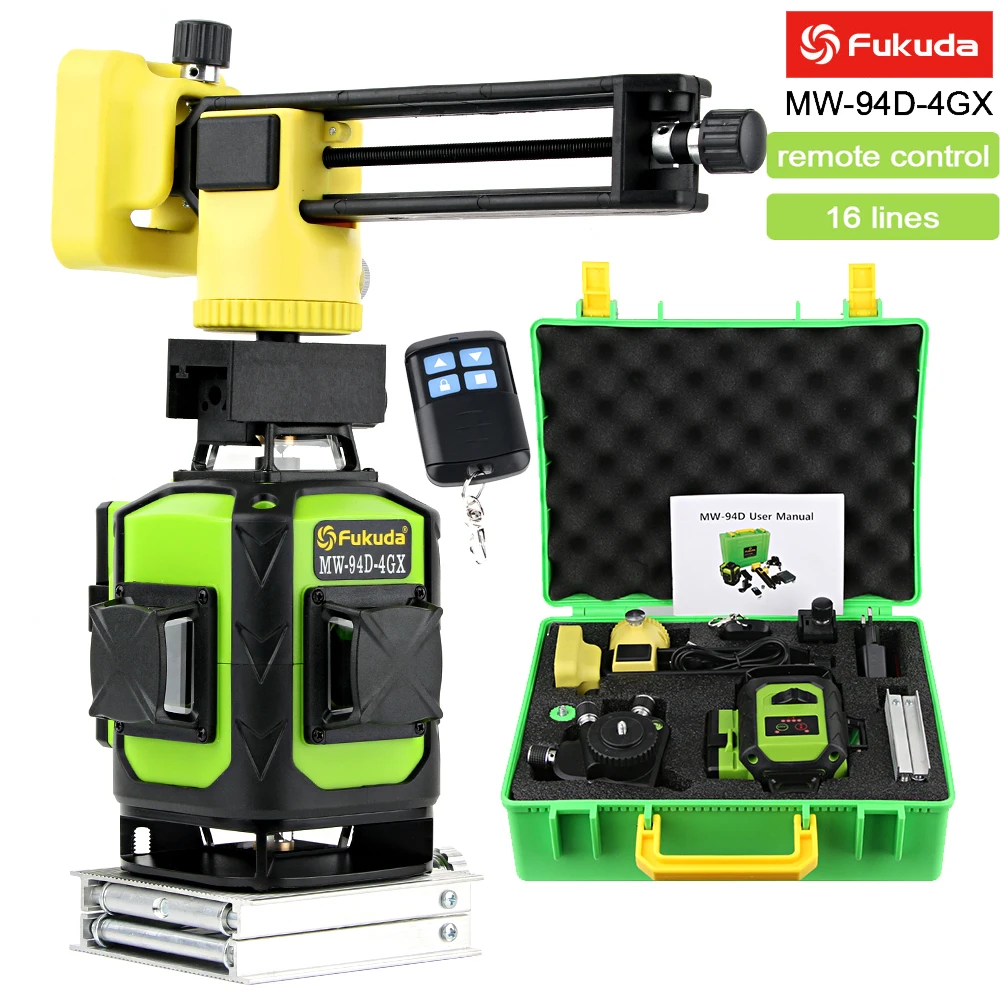 Fukuda Laser Level Green 360 Light Self Leveling 16 Line Lasers Bracket Tripod Professional Construction Tools Green laser level