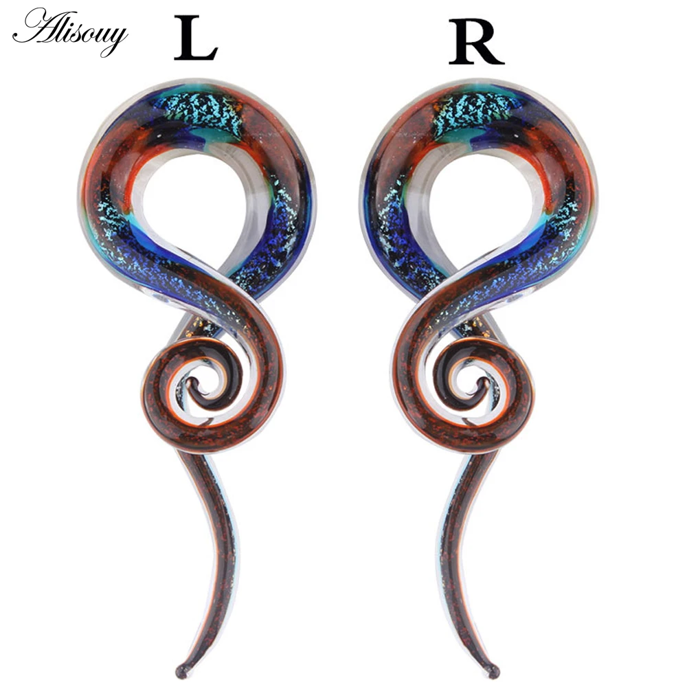 Alisouy 1 pair Glass Ear Spiral Taper Gauge Ear Plug Stretching Expander Piercing Glass Gauge 5-14mm Body Jewelry Piercing