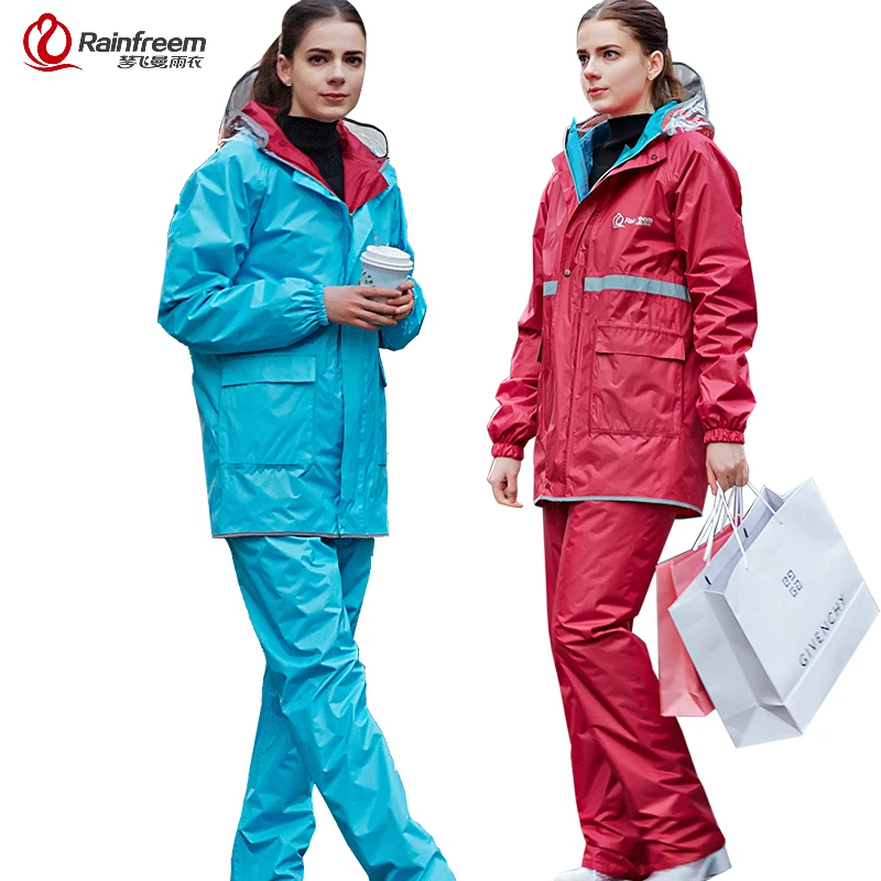 

Rainfreem Reversible Impermeable Raincoat Women/Men Rain Jacket Pants Suit Motorcycle Raincoat Waterproof Poncho Rain Gear