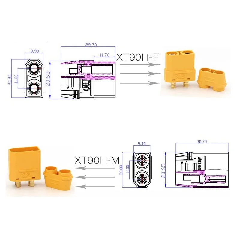 1 paio/2 pezzi Amass XT90 XT90H connettori maschio femmina per batteria modello RC spina batteria veicolo elettrico