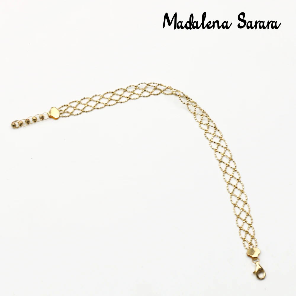 

MADALENA SARARA 18k Gold Women Bracelet Flat Round Gold Bead Weave Style Handmade High Quality Au750 Grid Chain Bracelet