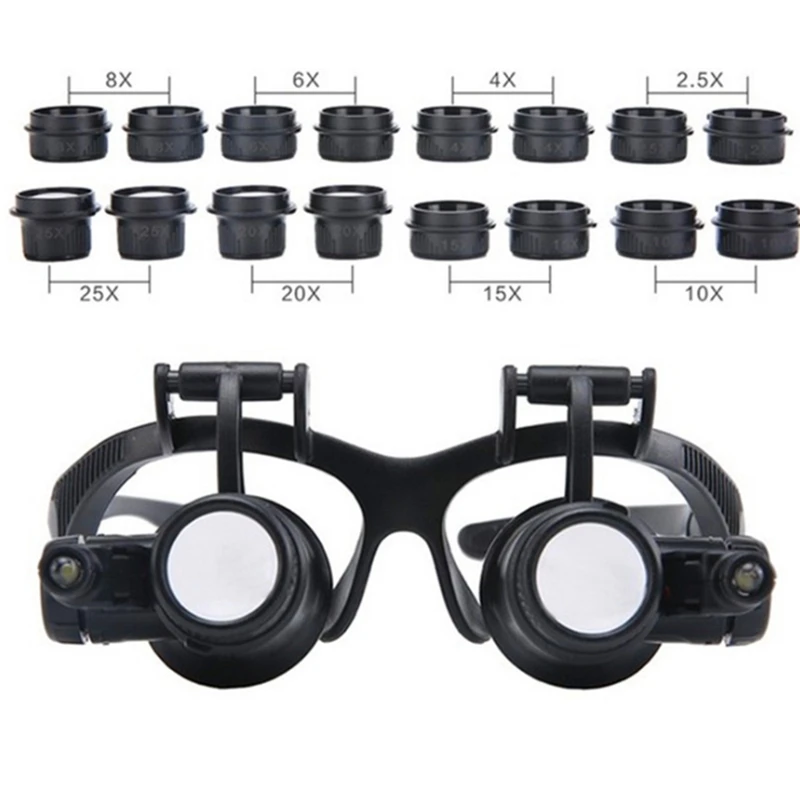 Eyewear Magnifier with Illumination Third Hand Binocular Magnifying Glass Embroidery Lupa Watchmaker Tools for Repairing