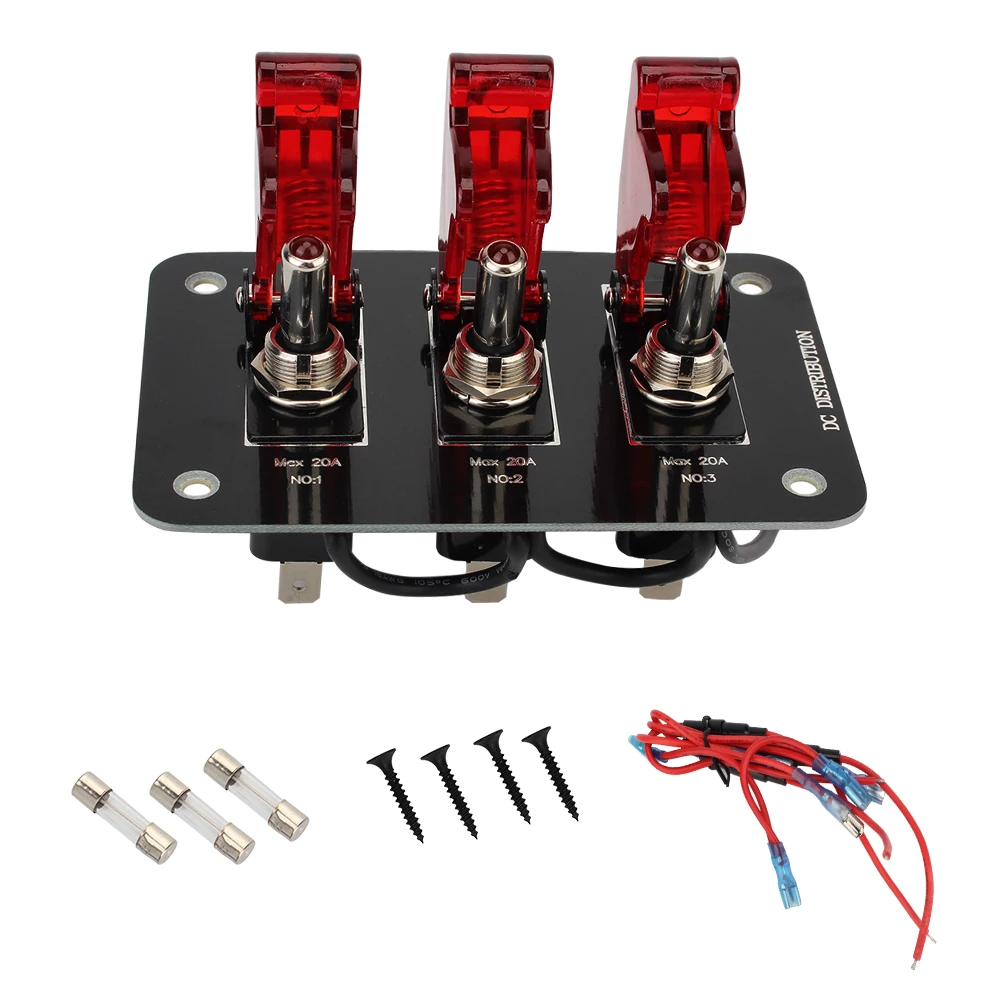 12-24V Ignition Switch Panel 20A DC Toggle Switch Panel Red Waterproof Cover with Fuse Car Switch Panel for Car Truck Caravan