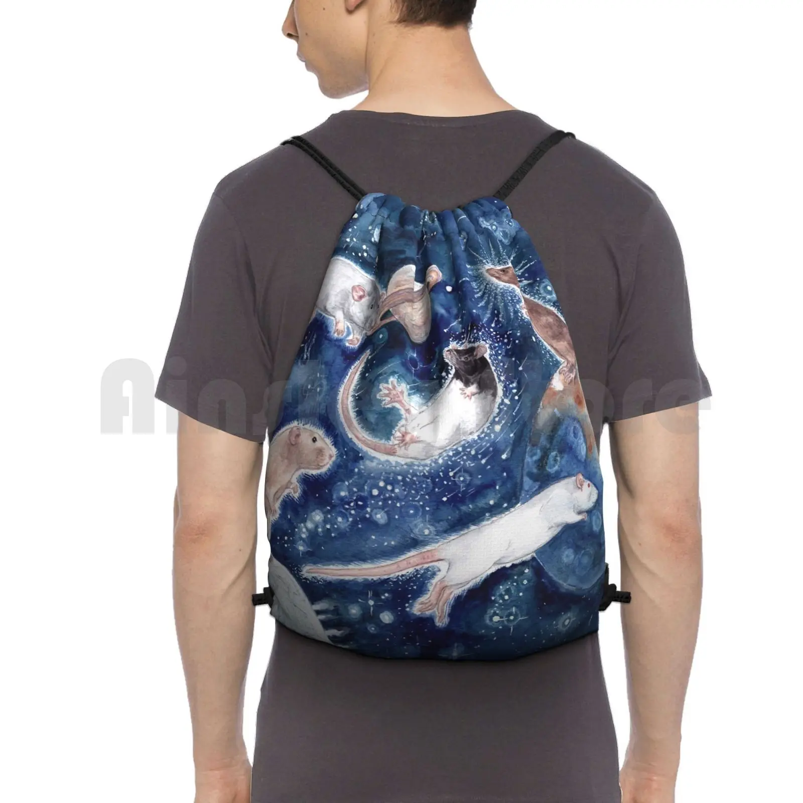 Rats Are Stars Spelled Backwards Backpack Drawstring Bags Gym Bag Waterproof Rat Pet Rat Outer Space Planets Stars