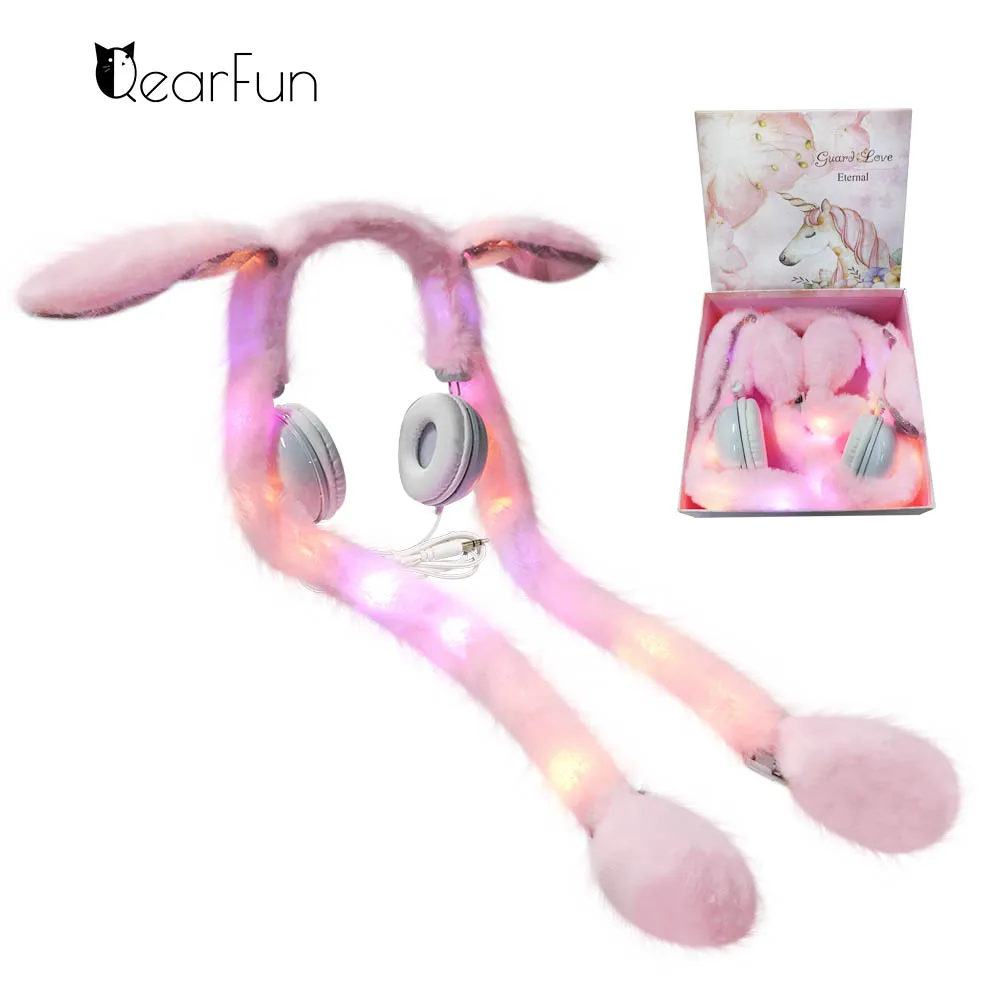 

Funny Girl Gamer Headphones LED Light Rabbit Ear Cartoon Headset Computer Mobile Phone Headphones For Video Music Birthday Gifts
