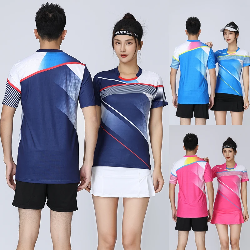 Mulheres e homens de tênis camiseta, Feminino Camisolas de tênis de mesa, Roupas de ginástica, Ms Badminton Vestuário, Sportswear, Poliéster, Meninas