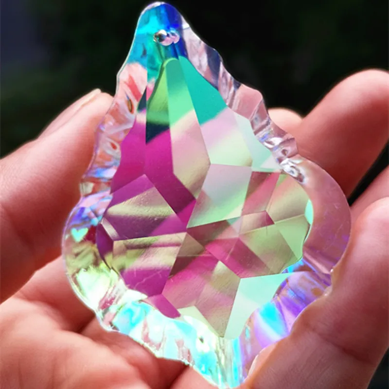 (Free Rings) 63mm K9 Crystal Maple Leaf AB Color Sun Catchers/ Crystal Chandelier Pendant Rainbow Maker Wedding Party Decoration