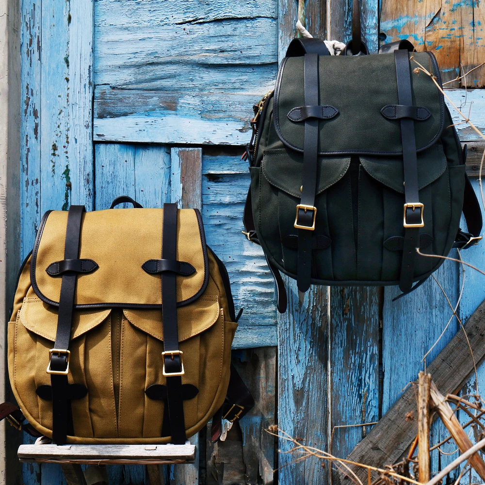 

CD70262 Size 34*39*11cm Super Quality Backpack Genuine Cowhide & 22oz Waxed Canvas Waterproof YKK Zipper Vintage Bag