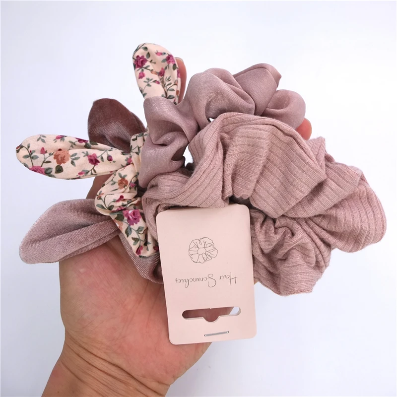 4 PCS Scrunchies with Tag packaging,Hair Bun Elastic Bands Baby Girls Women Scrunchies for Hair Accessories