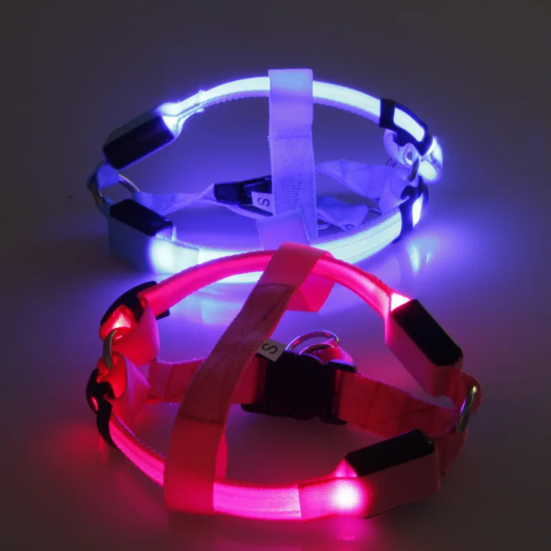 USB Rechargeable Luminous Dog Harness No Pull LED Light Night Safety Nylon Pet Dog Collar Led Glowing Dog Light Harness Running