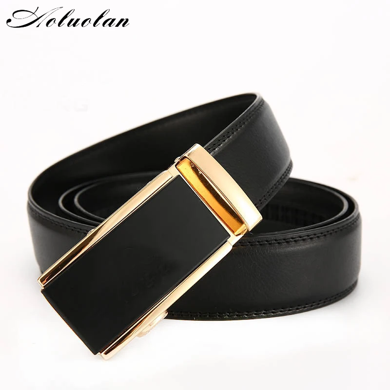 

Aoluolan designer Automatic Buckle Business Luxury Genuine Leather black brown Belts For Men Waist Belt Free Shipping