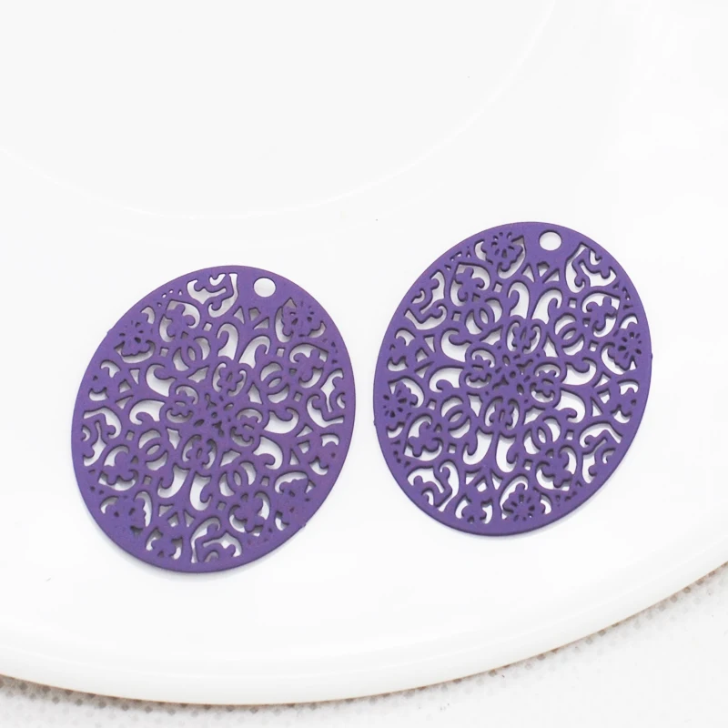 20pcs/Lot 23.5*31mm Filigree Geometric Oval Shape Charms Spray Lacquer Hollow Out DIY Jewelry Earring Making Pendants