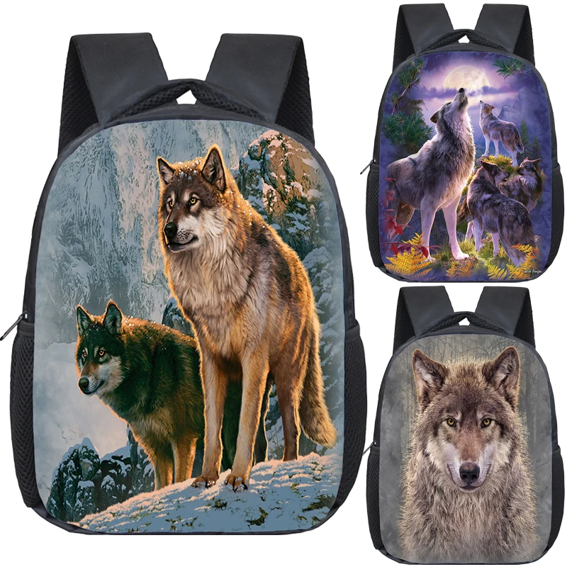 Mochila escolar de animales para niños y niñas, bolsa de guardería, Mini Mochilas escolares de Lobo, Mochilas diarias