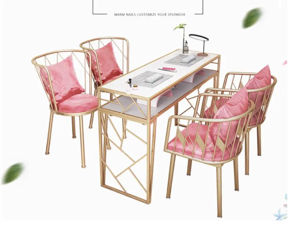 Net celebrity ins wind marble nail table and chair set single double gold iron simple nail table nail table