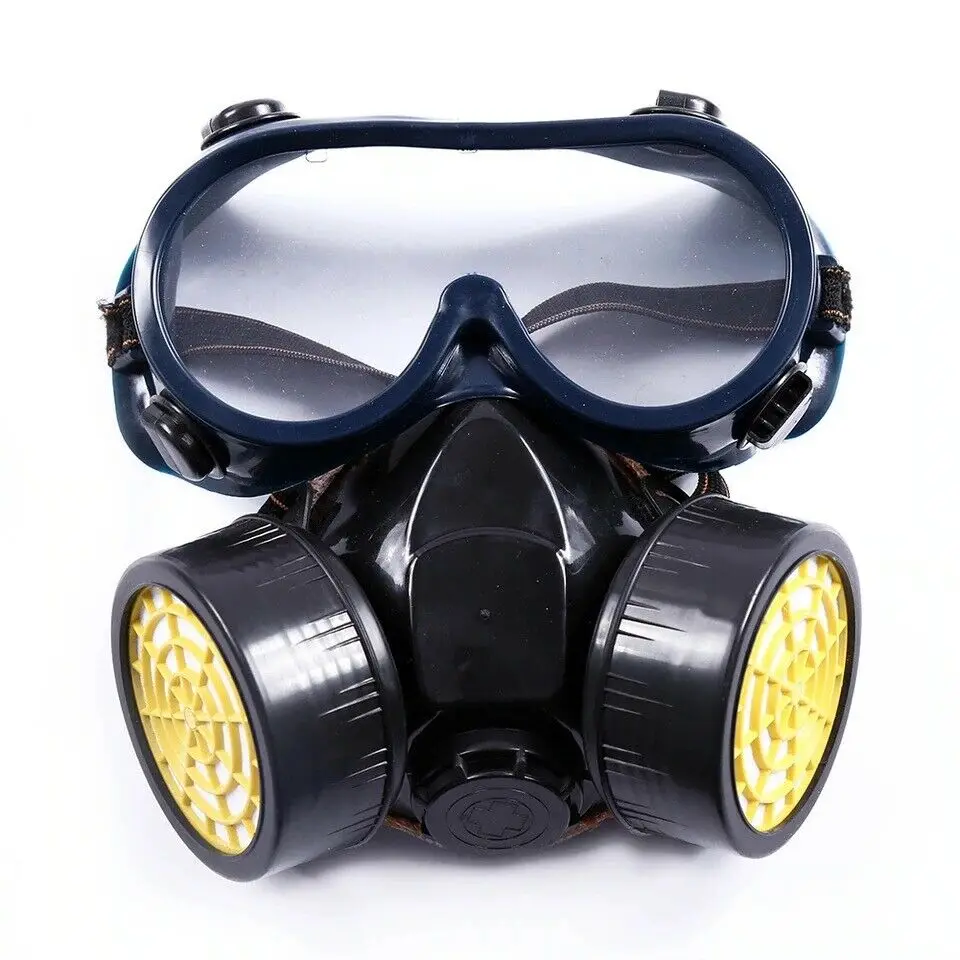 Kacamata Masker Gas Pernapasan Keselamatan Kelangsungan Hidup Darurat & 2 Filter Perlindungan Ganda
