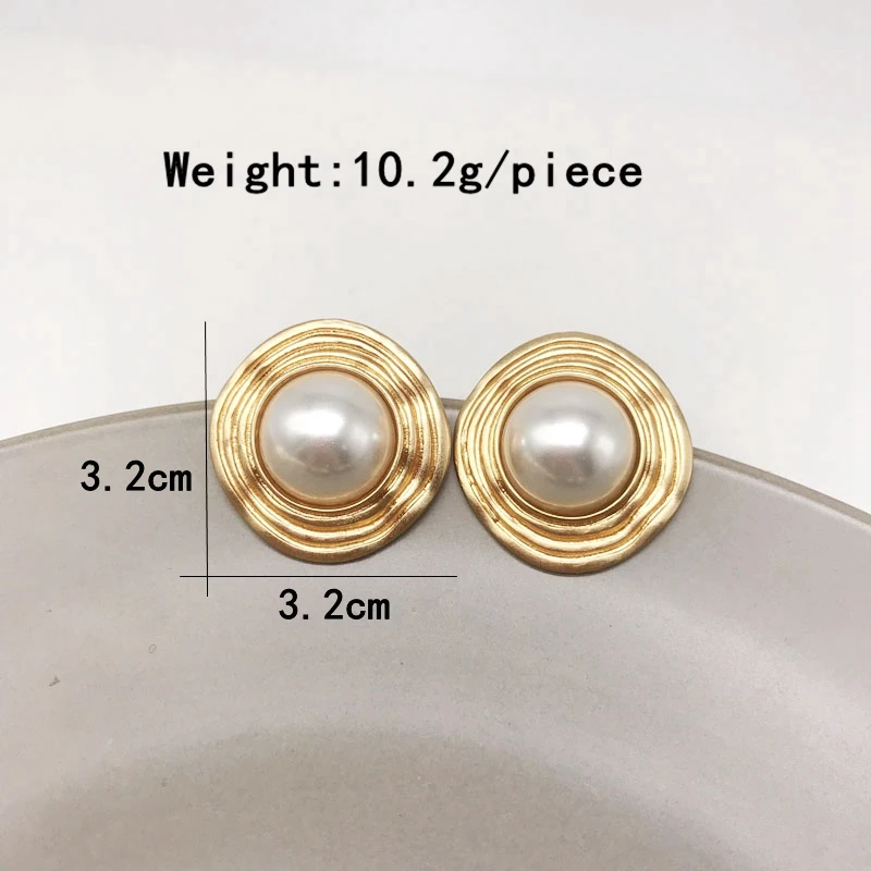 Geometric Elegant Alloy Fashion Earring Statement Metal Heart Round White Pearls Jewelry