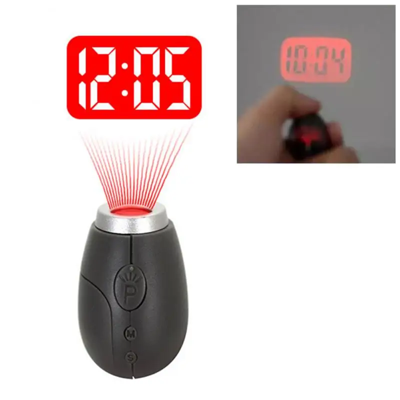 1PCS Portable Digital Projection Alarm Clock Key Chains Mini Projector LED Clock Carry Time Flashlight Clock Hanging Rope